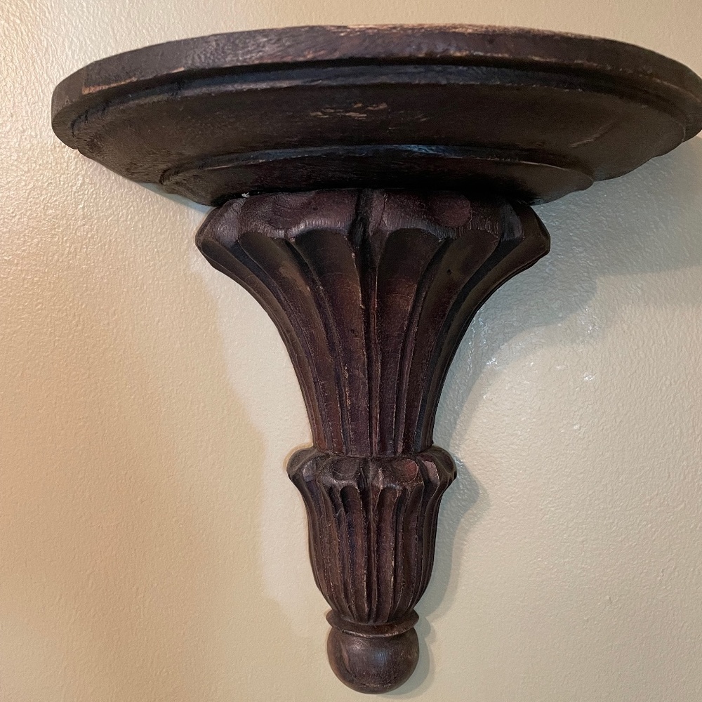 2 vintage carved wood wall half shelves